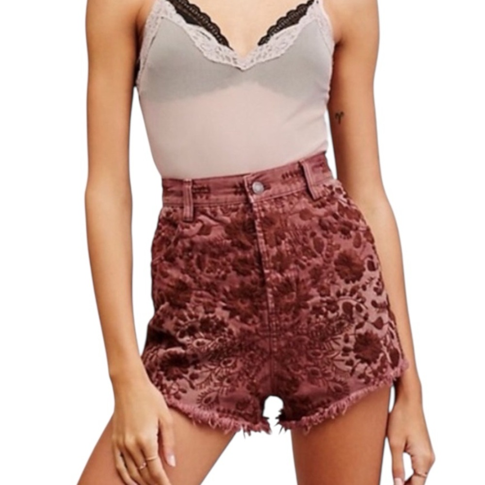 Free People “Etienne Field” High-Rise Embroidered Shorts Size 24